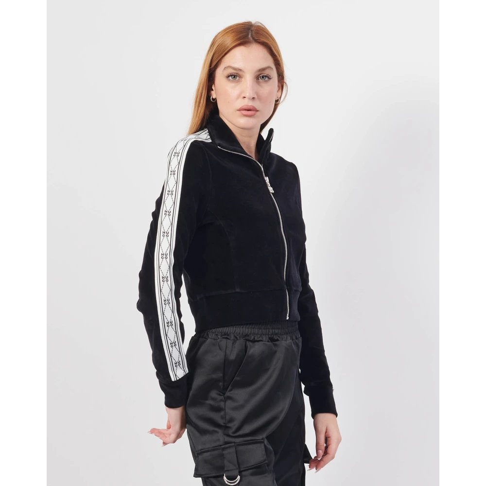 Hugo Boss Zwarte Geribbelde Gebreide Rits Trui Black Dames