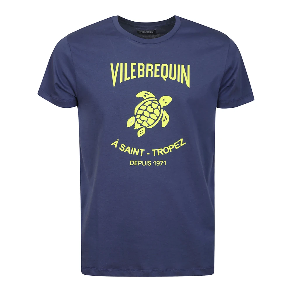Vilebrequin Blauwe Ribgebreide Crew Neck T-shirts en Polos Blue Heren