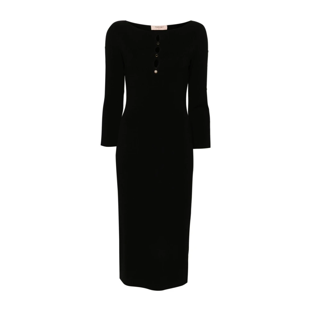 Twinset Zwart Geribbelde Gebreide Midi Jurk Black Dames