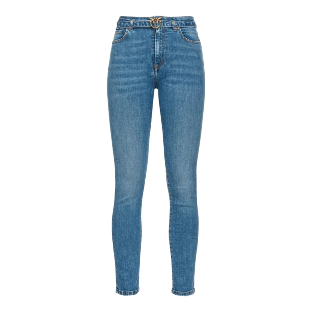 Pinko Vintage Medium Wassing Skinny Jeans met Love Birds Borduursel Blue Dames