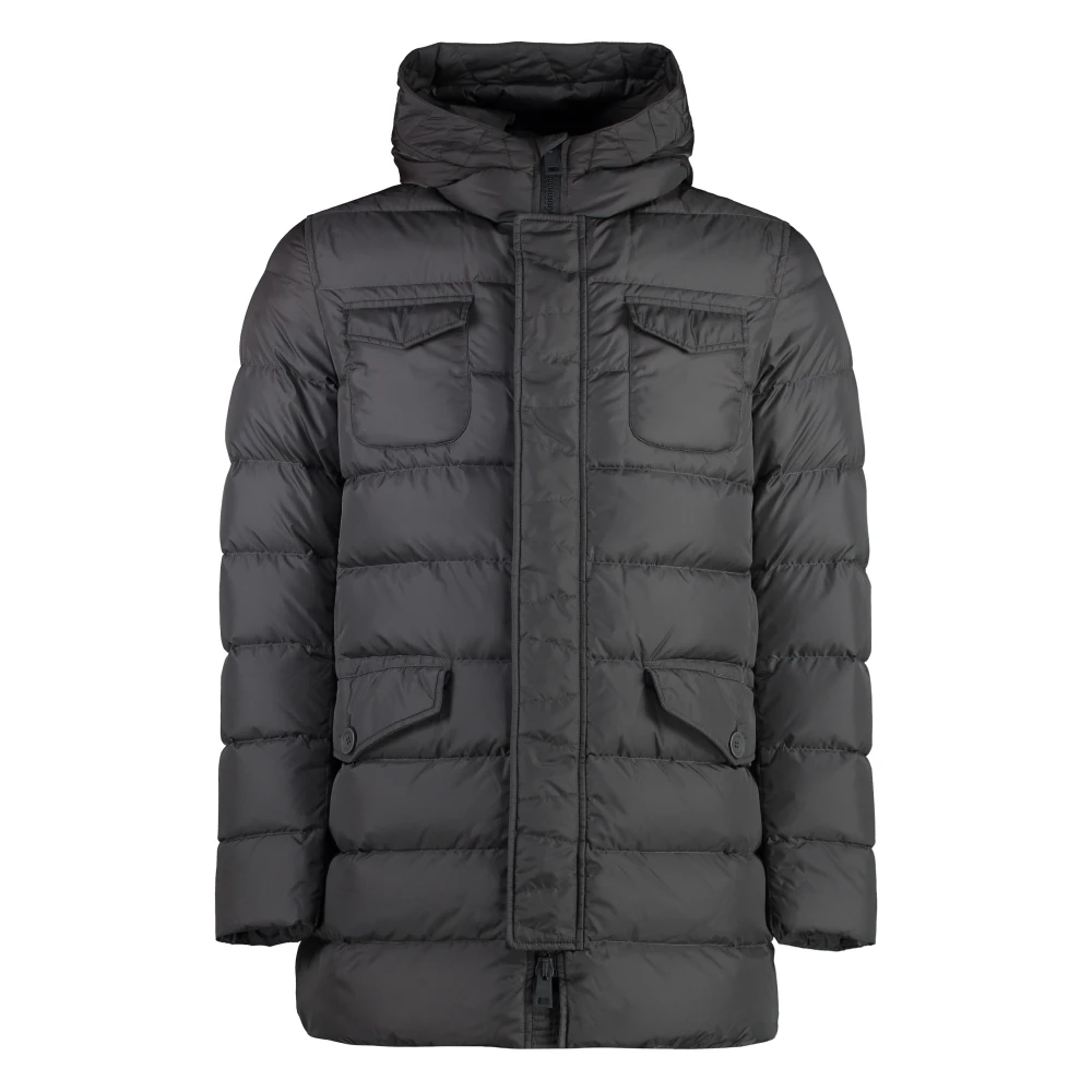 Herno Mannelijk Grijs Nylon Donsjas Met Capuchon
