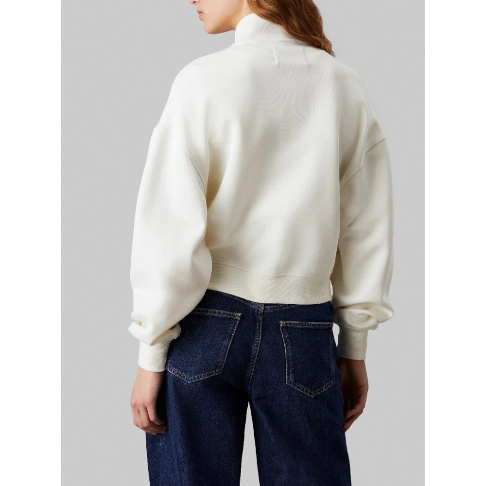 Calvin Klein Jeans Ivoor Sweater met Satin Logo Applique Beige Dames
