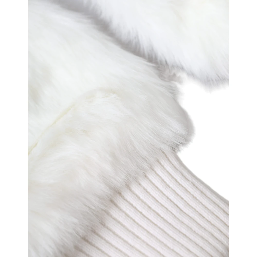 Dolce & Gabbana Witte Gebreide Bont Pols Vingerloze Handschoenen White Dames