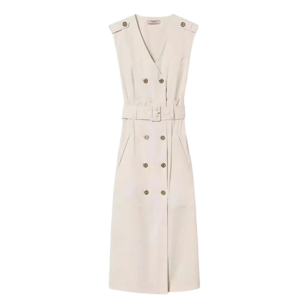 Twinset Beige Pergament Jurk V-Hals Stijl Beige Dames