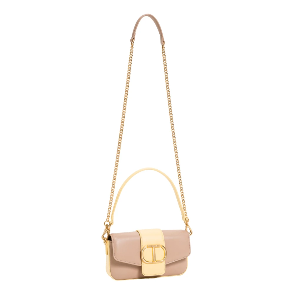 Twinset Bicolor leren schoudertas met Oval T-logo Beige Dames
