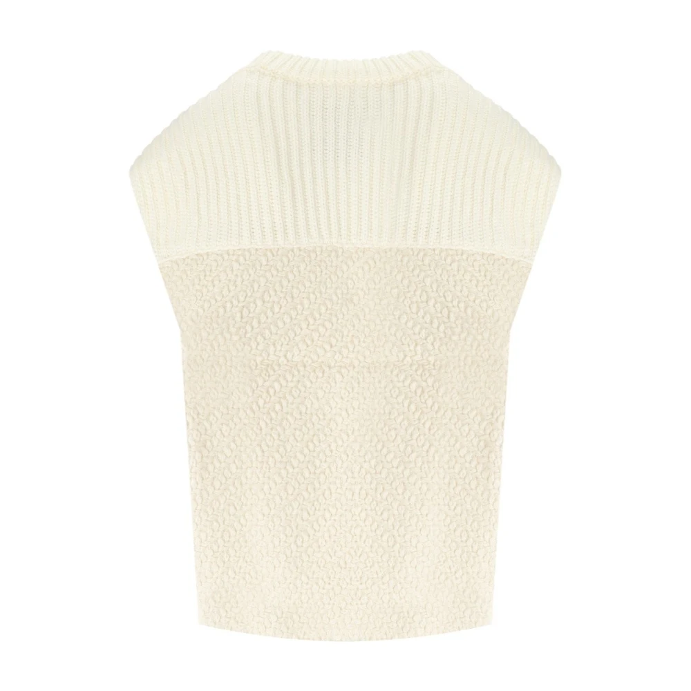 Essentiel Antwerp Geologische Crème Tweed Mouwloos Vest Beige Dames