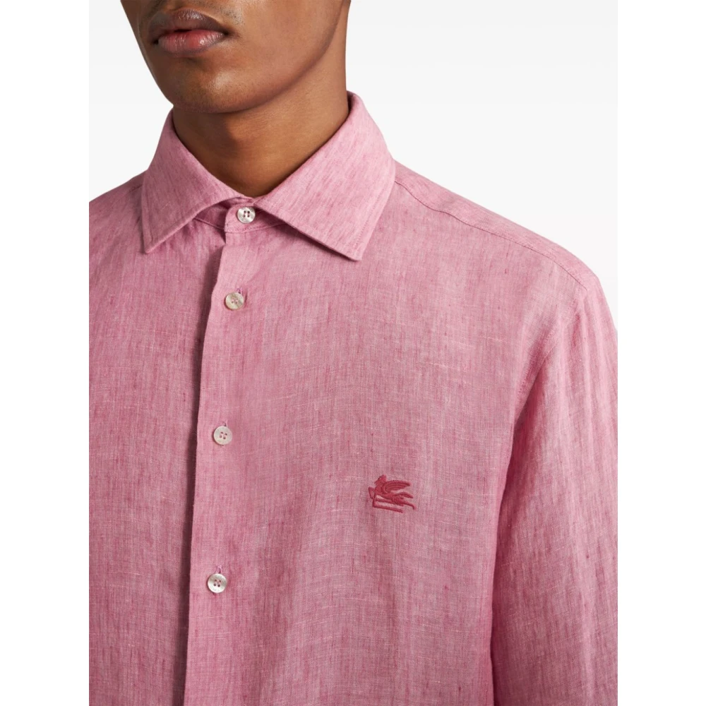 ETRO Roze Linnen Pegaso Motief Shirt Pink Heren