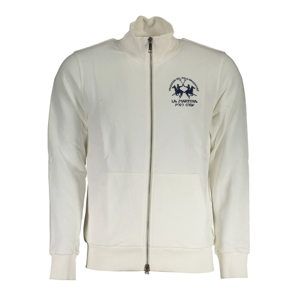 La Martina Men's White Zip-Throughs, M, Zip-Up Sweatshirt Embroidered