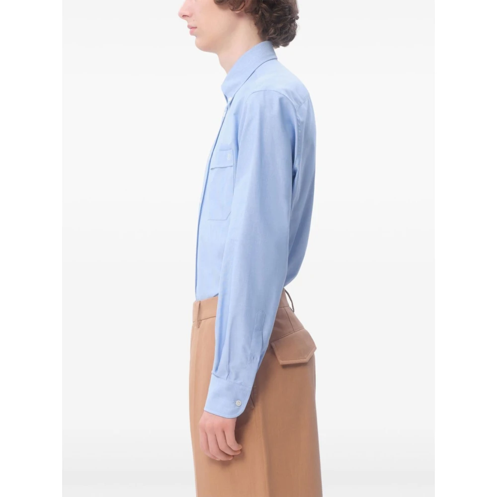 Valentino Blauw Geborduurd Logo Knoop-Down Overhemd Blue Heren