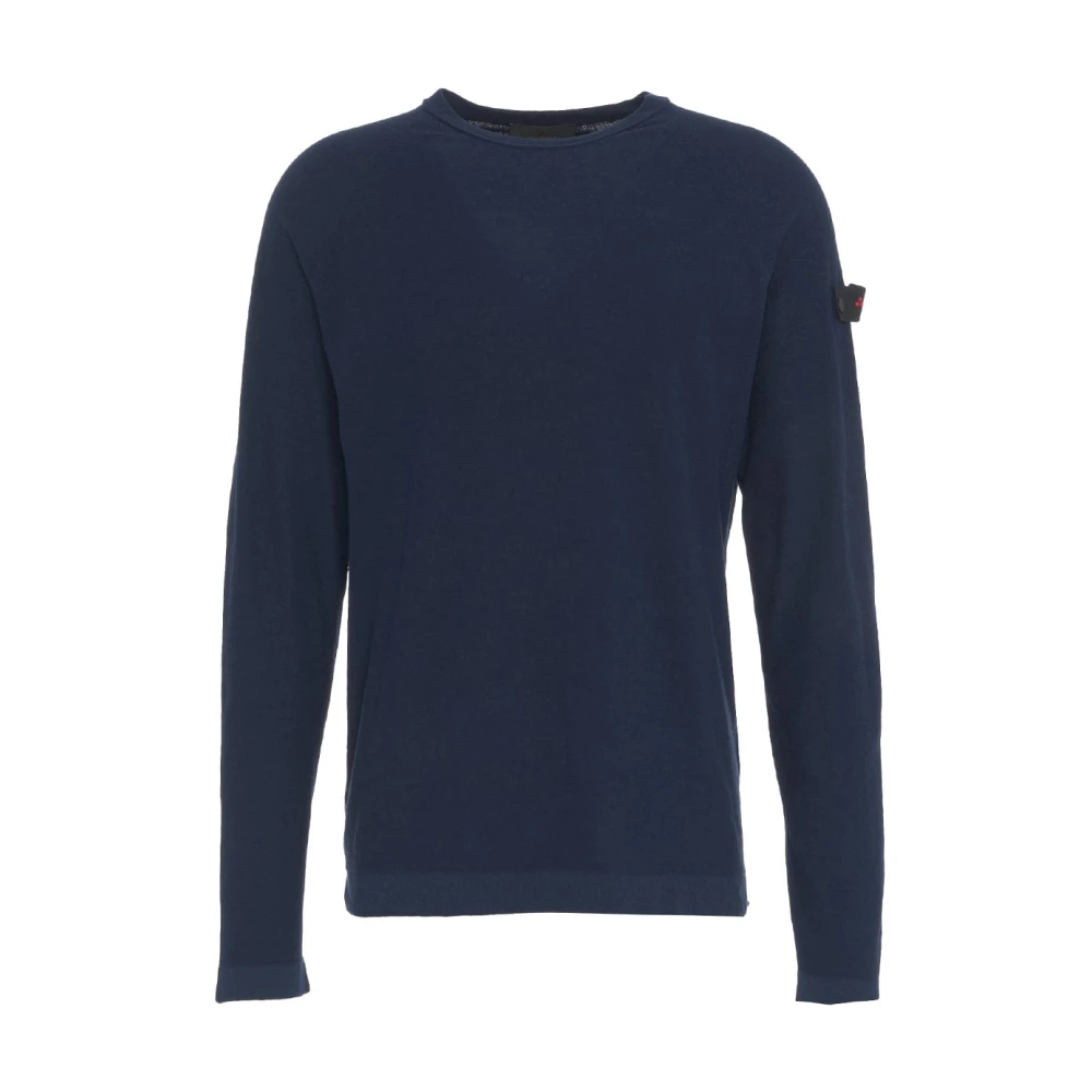 Peuterey Blauwe Gebreide Trui met Afneembaar Logo Blue Heren
