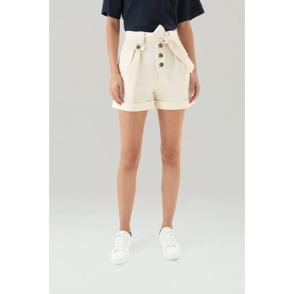 Woolrich Stretch Twill Shorts met Unieke Afwerking Beige Dames