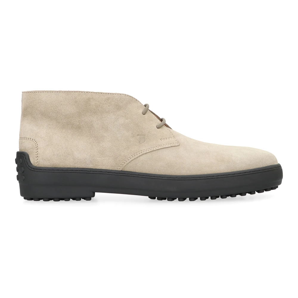 Tod's Men's Beige Lace-Up Boots, 9 Uk, Suede Winter Ankle Boots With Rubber Studs