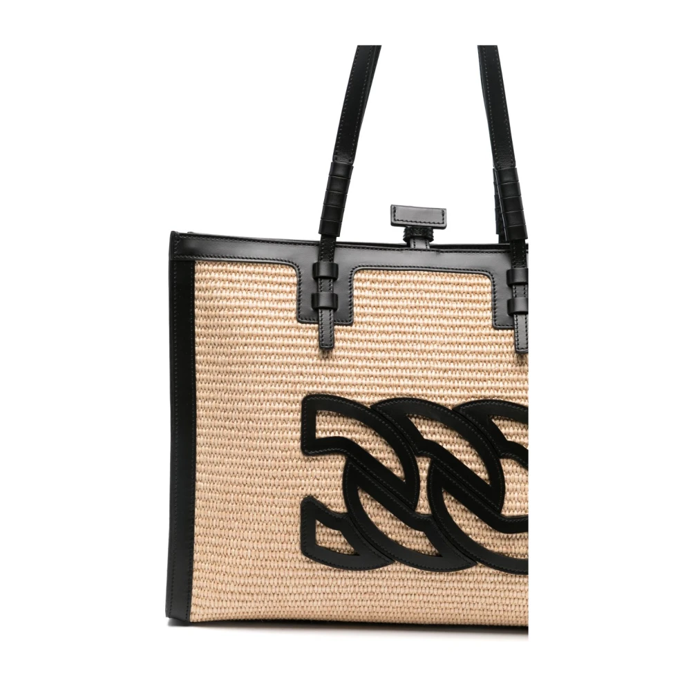 Casadei Zwarte Toggle Sluiting Top Handvat Tas Beige Dames