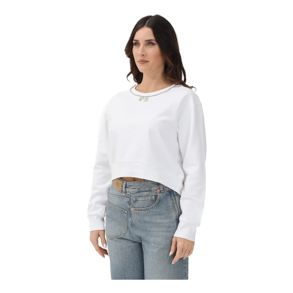 N21 Vrouw Wit Hoodies & Sweatvesten Dames, S, Felpa Girocollo Garzata