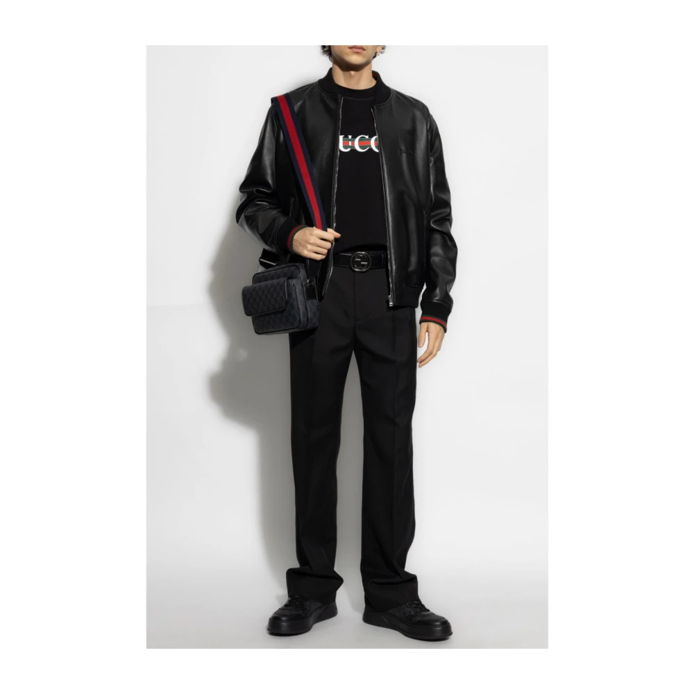 Gucci Zwart T-shirt met Web Print Black Heren