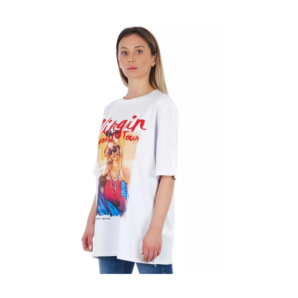 Frankie Morello Chic Prints Oversized Cotton Tee White Dames