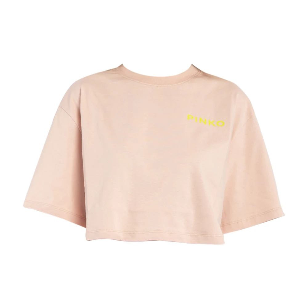 Pinko Cropped T-shirt met Lady Print Pink Dames