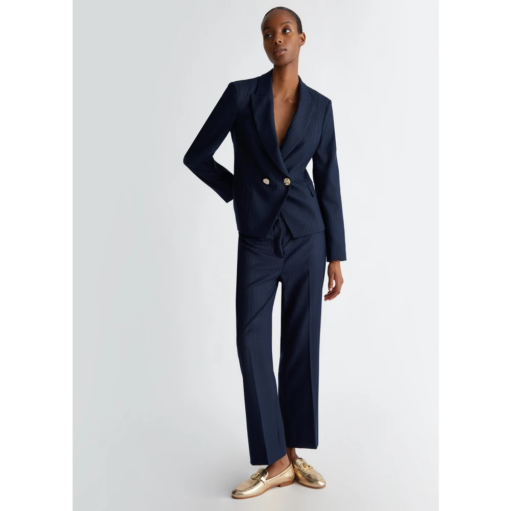 Liu Jo Slim Fit Flanellen Gestreepte Broek Blue Dames