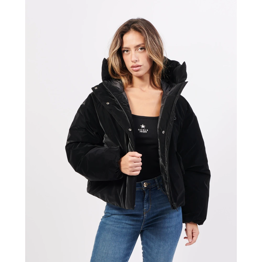 Hugo Boss Oversize Fluwelen Jas met Capuchon Black Dames