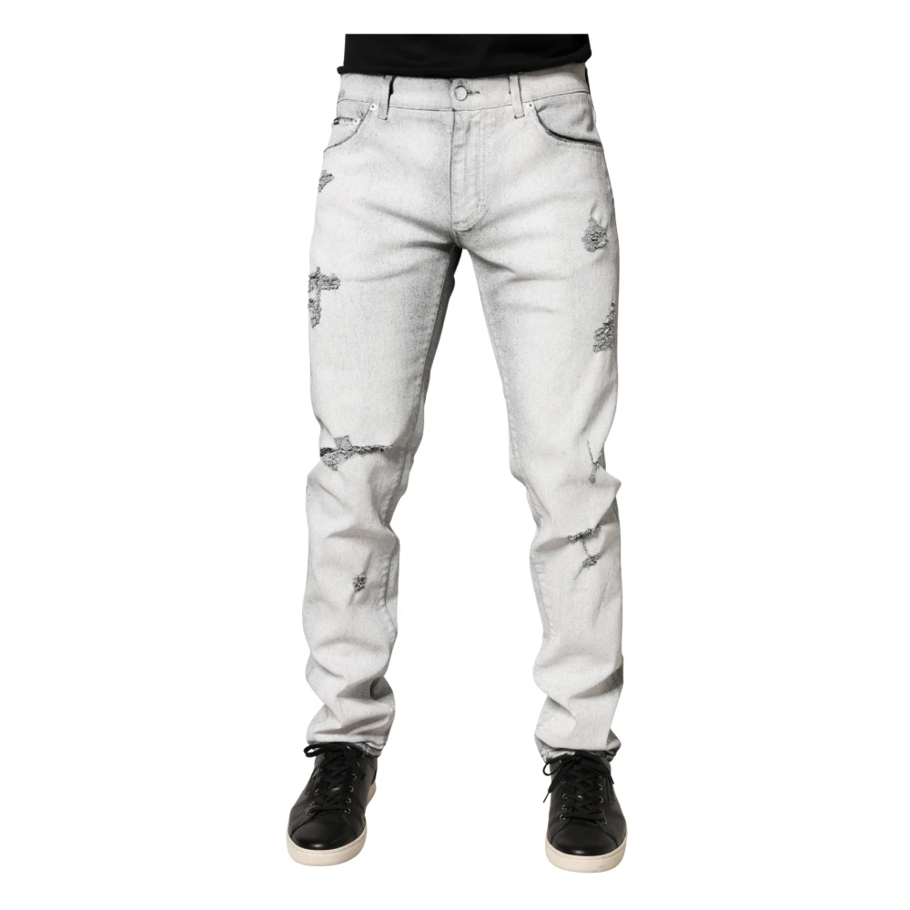 Dolce & Gabbana Men's Gray Distressed Skinny Denim Jeans - Slim Fit Jeans - M - Jeans