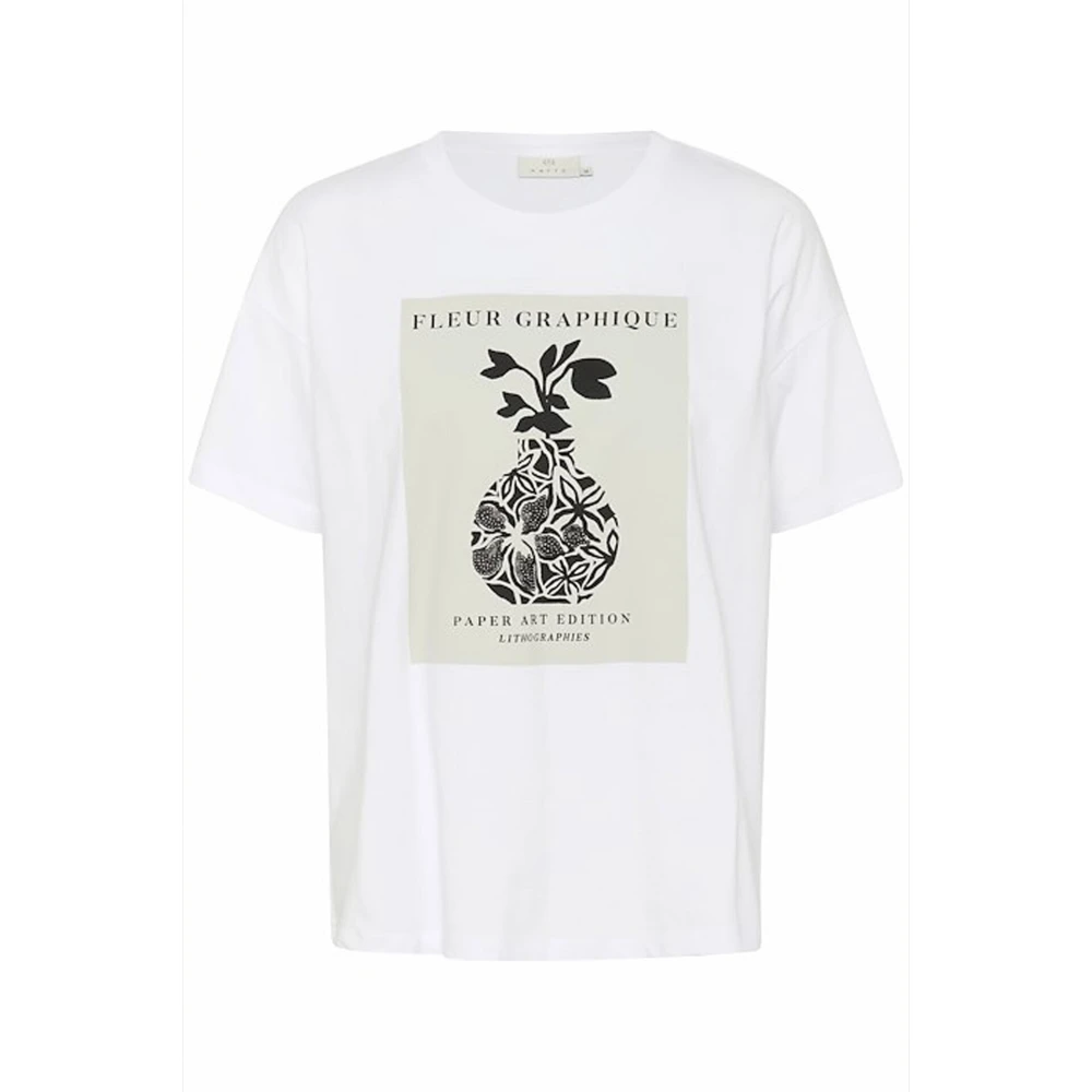 Kaffe Oversized Tee met Slimme Print White Dames