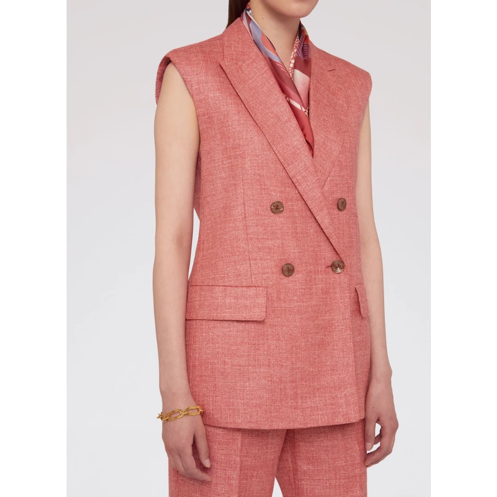 Agnona Mouwloos knoopvest met zakken Pink Dames
