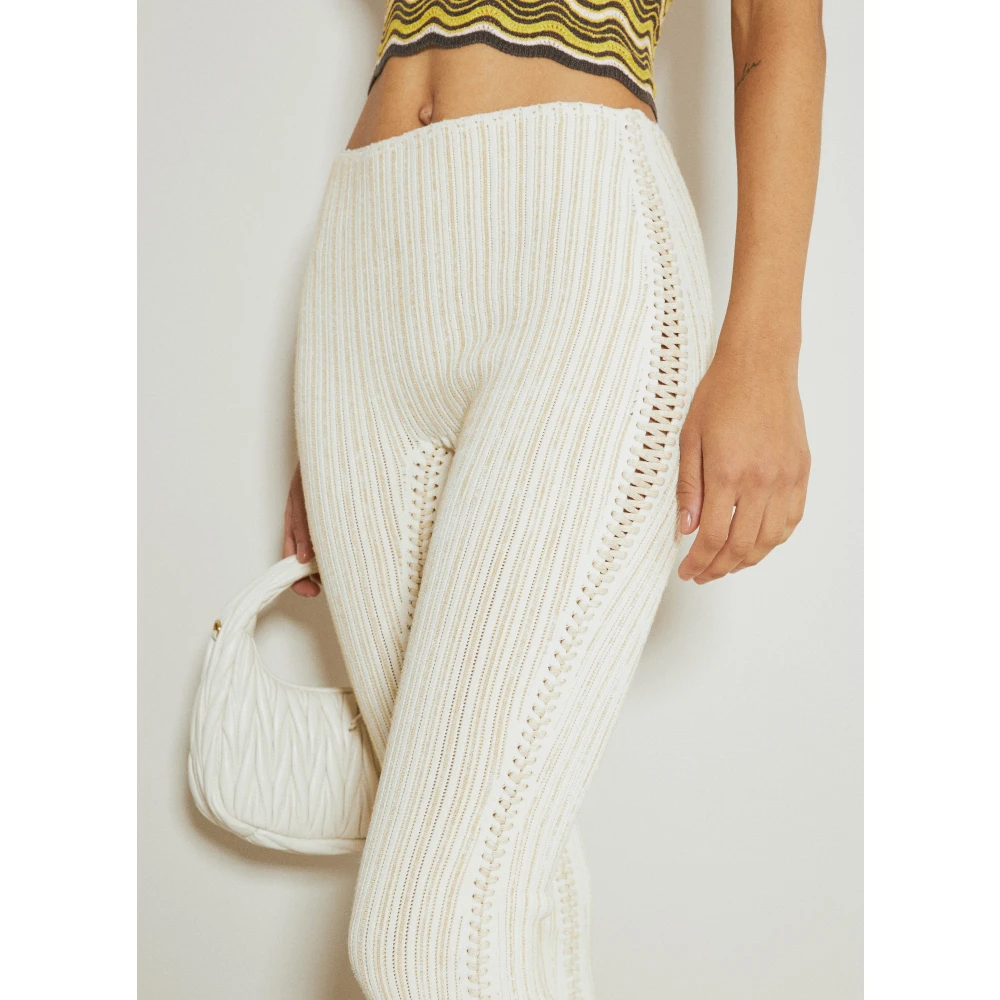 Isa Boulder Wijduitlopende Gebreide Broek met Vetersluiting White Dames