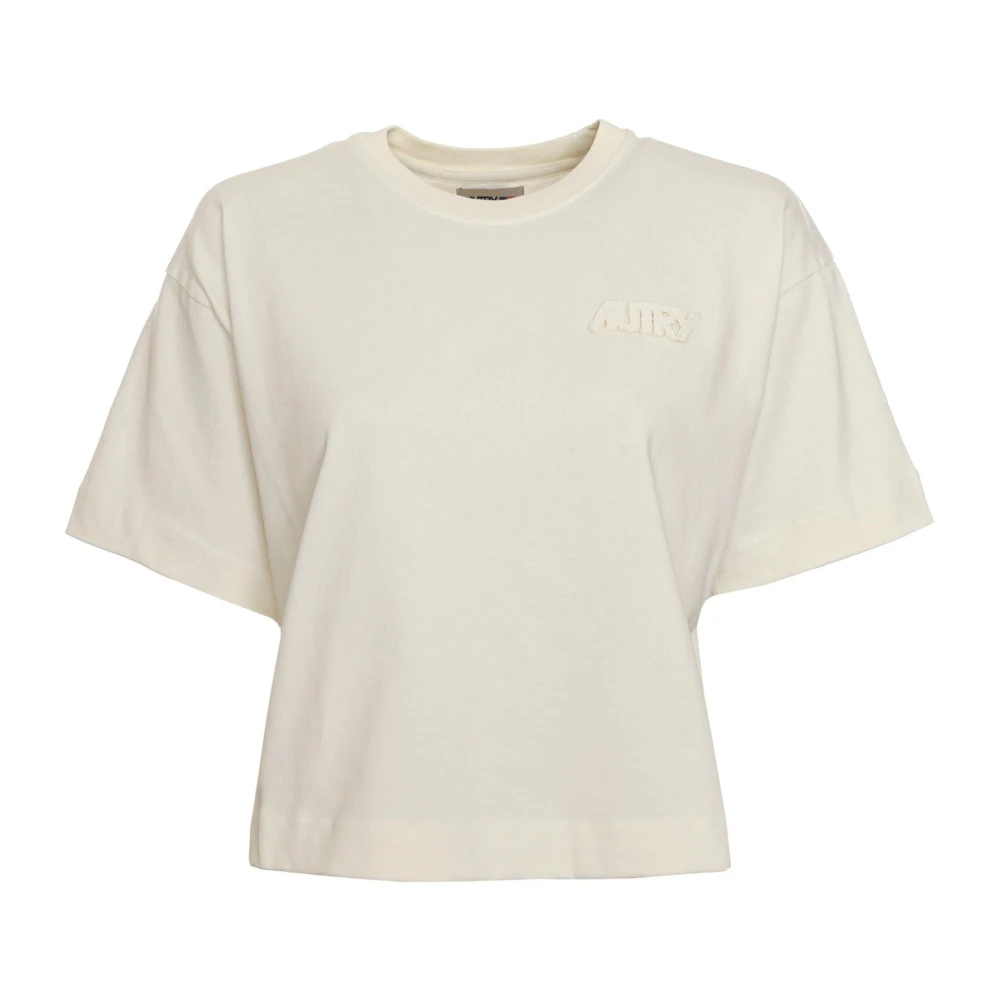 Autry T-shirt met geribbelde hals en logo-applicatie Beige Dames