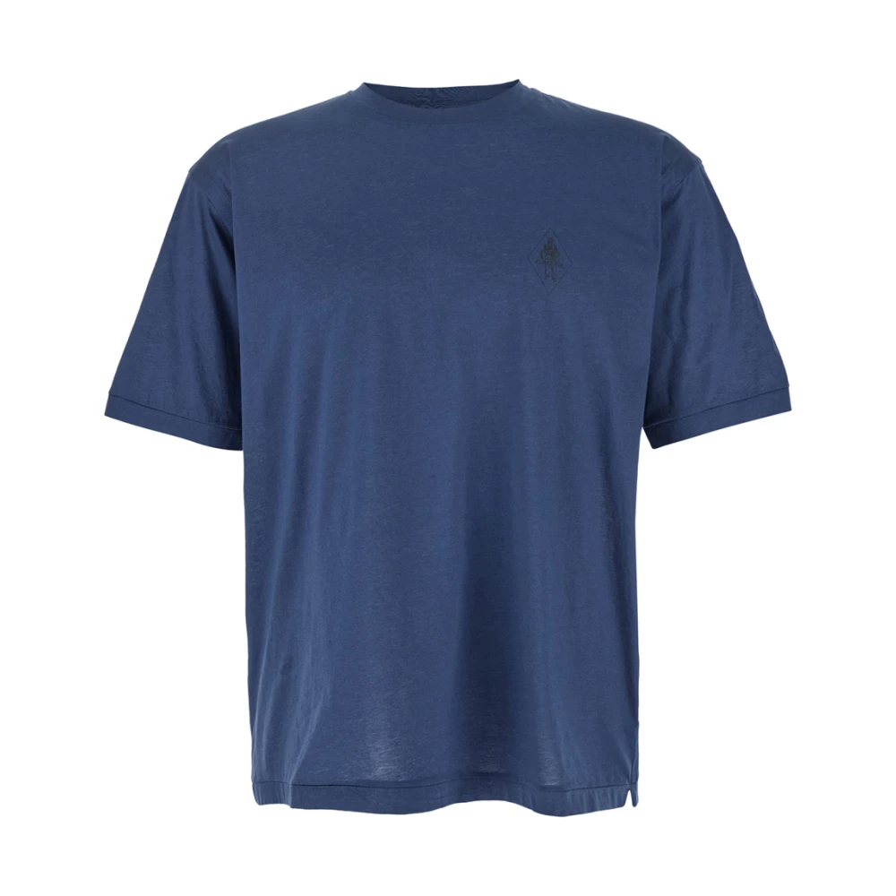 C.p. Company Men's Blue Crewneck T-Shirt With Logo Embroidery