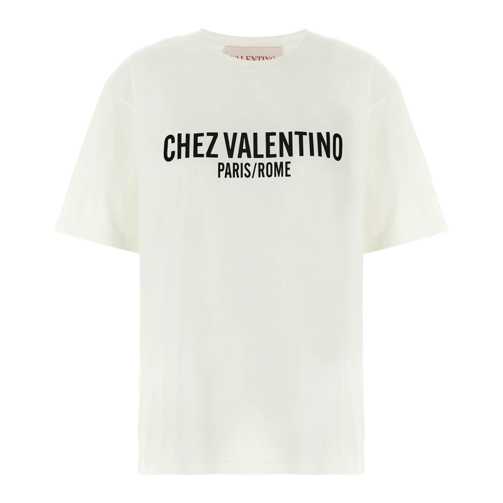 Valentino Garavani White T-Shirts, Female, Xs, Jersey Cotton T-Shirt With Chez Valentino Print