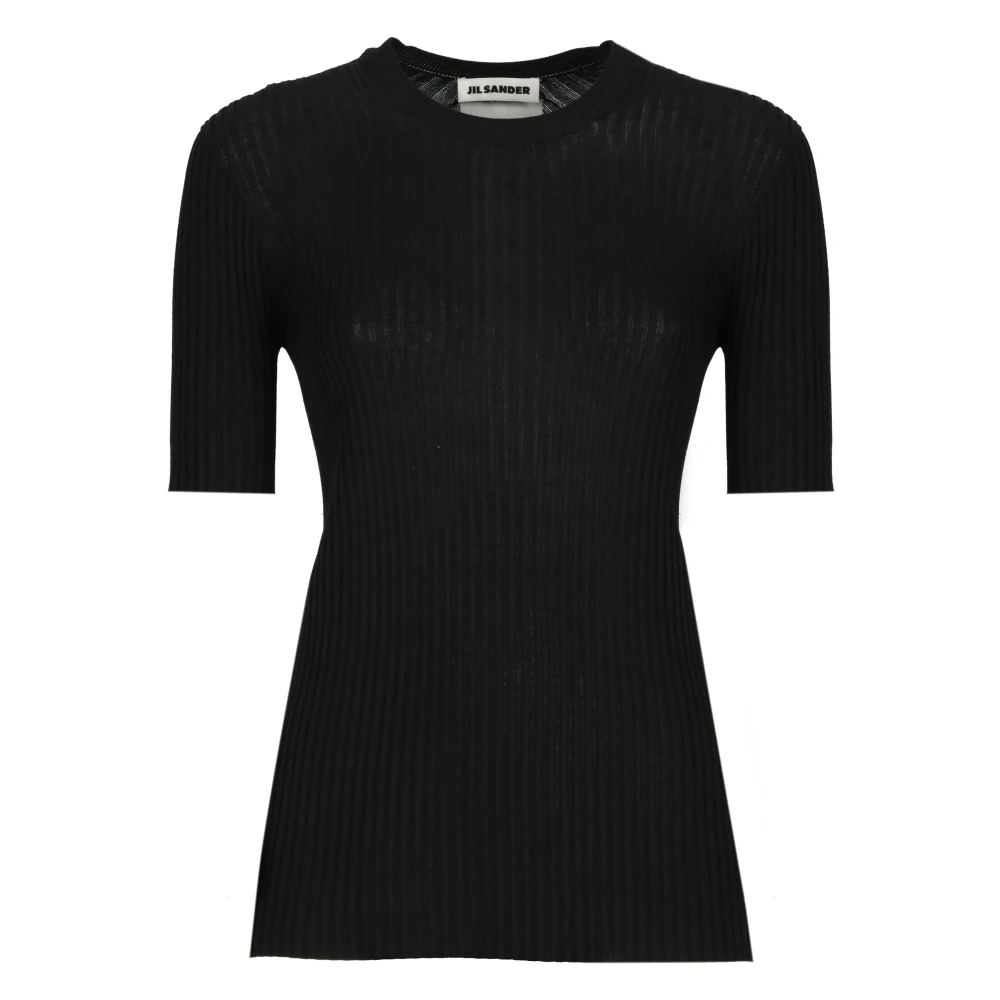 Jil Sander Svart Silke Ribbad T-shirt Kvinna Black, Dam