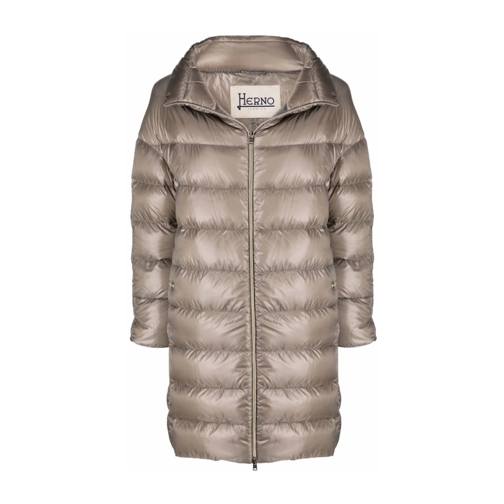 Herno Women's Brown Down Coats, L, Matilde Midi Down Jacket