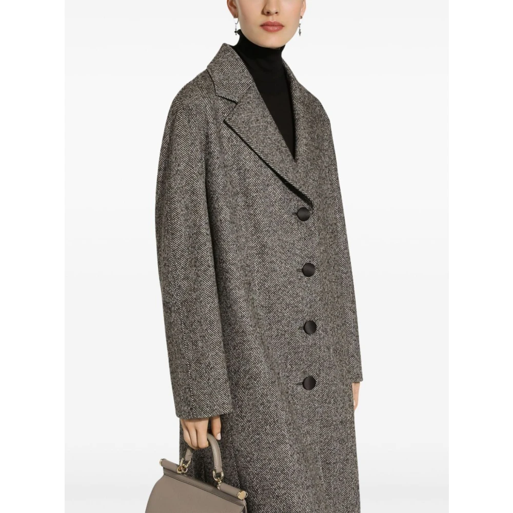 Dolce & Gabbana Stijlvolle Herringbone Patroon Jas Brown Dames