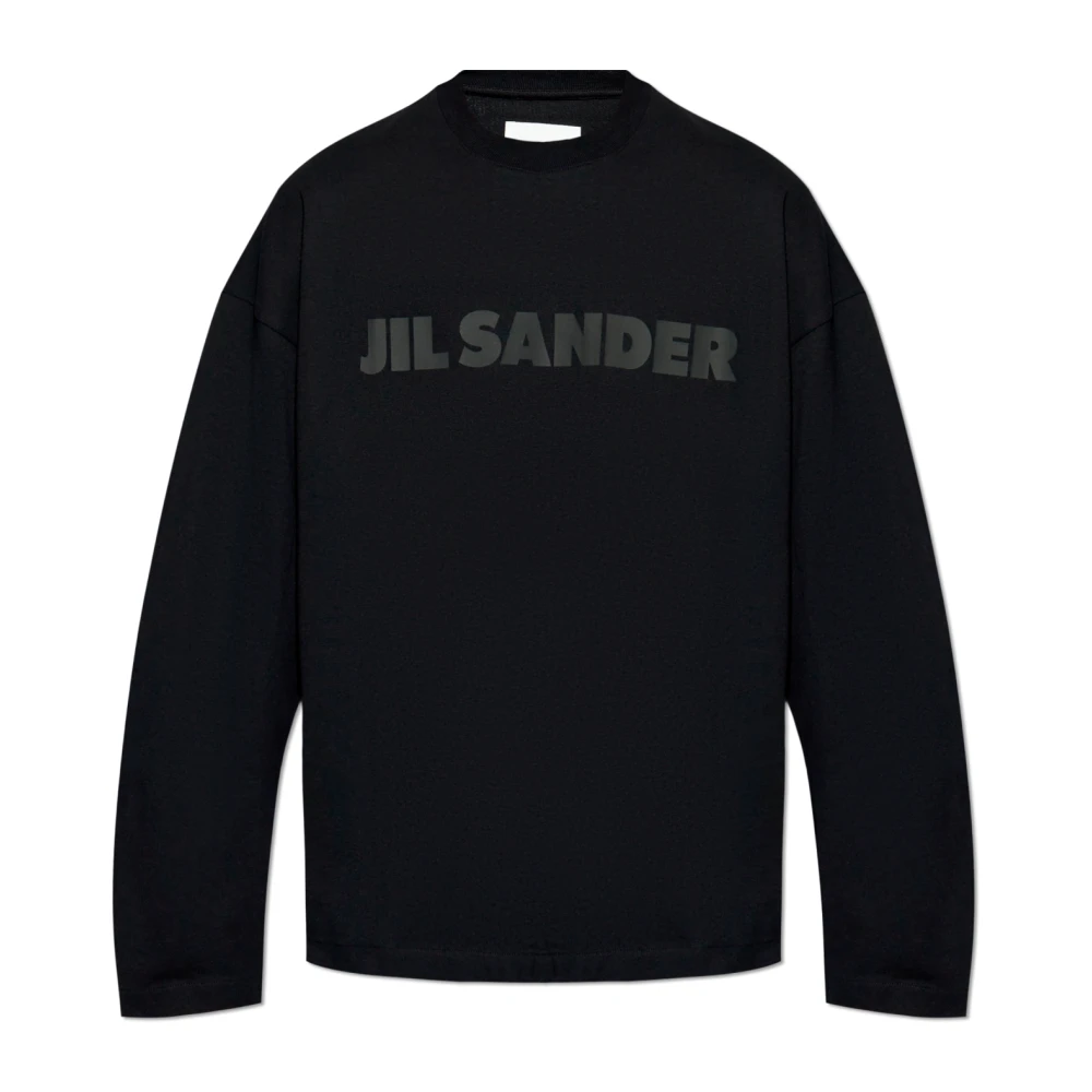 Jil Sander Zwart Logo Print Katoenen T-shirt Black Heren