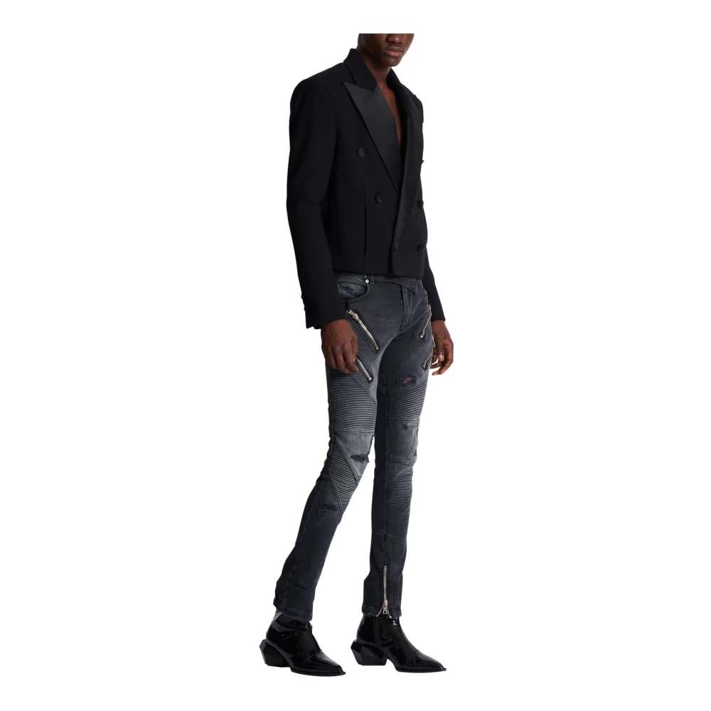 Balmain Cropped double crepe jasje Black Heren