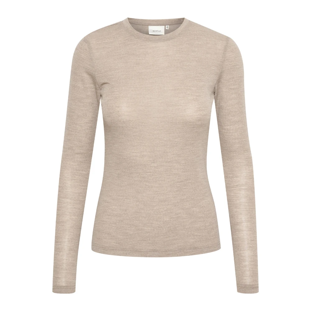 Gestuz Women's Beige Soft Wool Roundneck Top Sand Melange - Round-Neck Knitwear - S - Knitwear