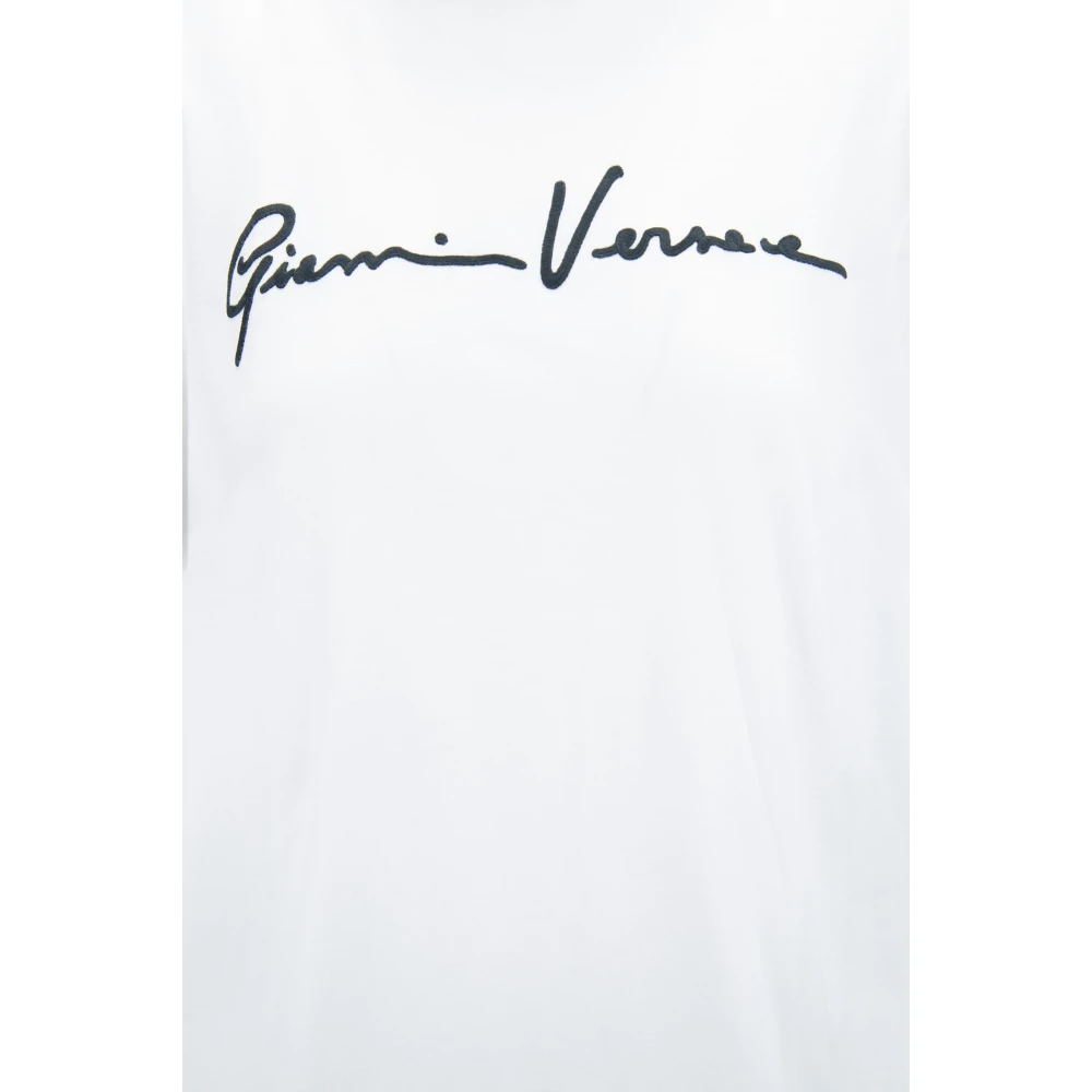 Versace Katoenen T-shirt met korte mouwen en logo White Dames
