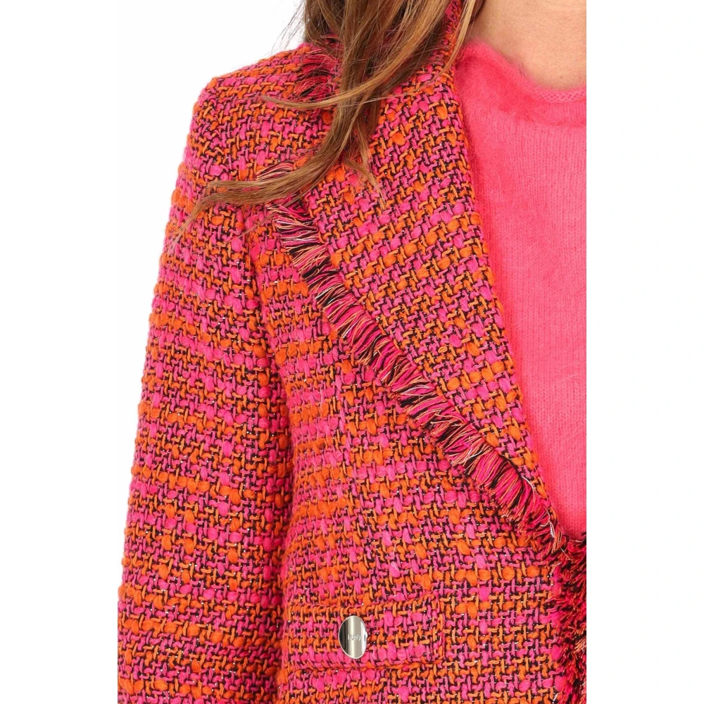 Liu Jo Korte Bouclé Blazer Fuchsia Franje Randen Red Dames
