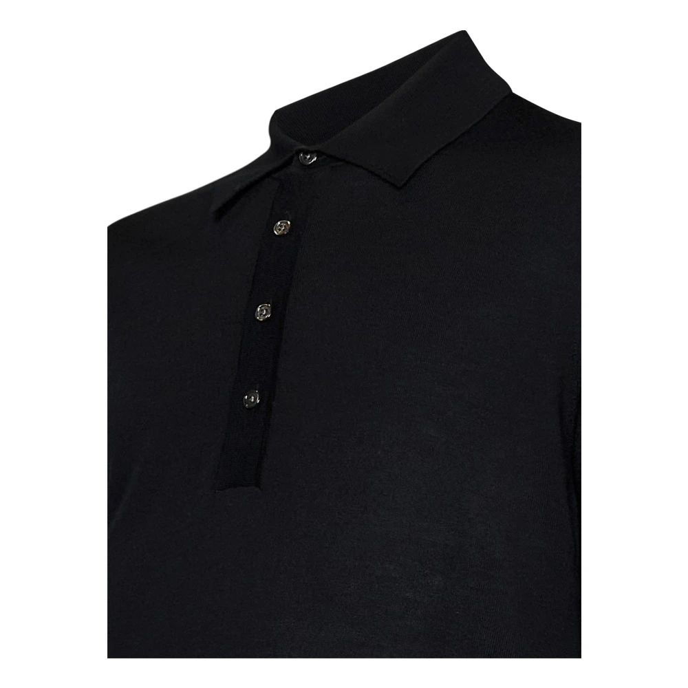 Low Brand Zwarte Merino Wol Polo Shirt Black Heren