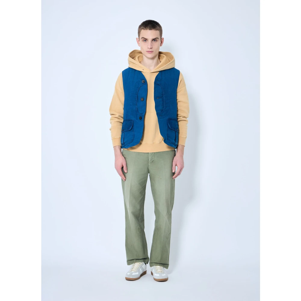 visvim Linnen V-hals Donsvest Blue Heren