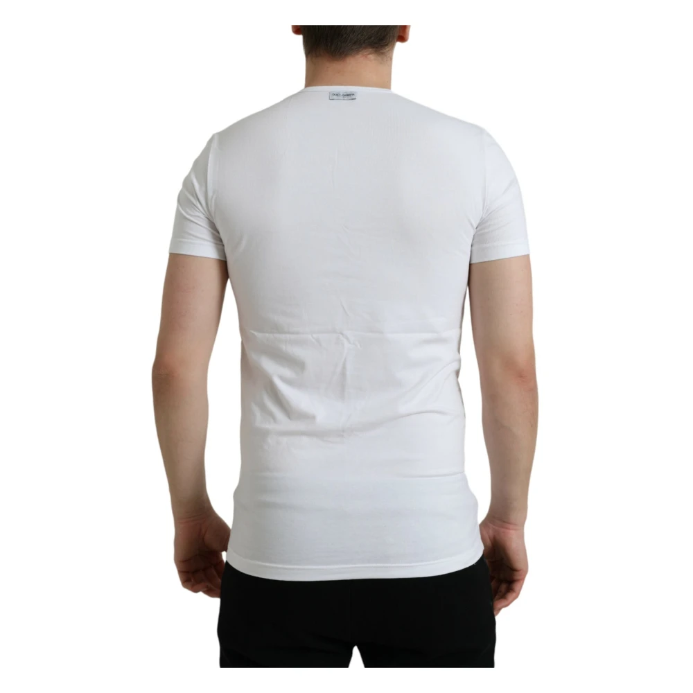 Dolce & Gabbana Wit katoenen T-shirt met ronde hals en ondergoed White Heren