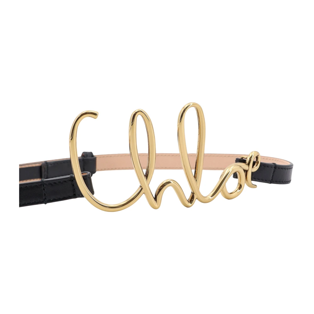 Chloé Leren Riem met Metalen Logo Gesp Black Dames
