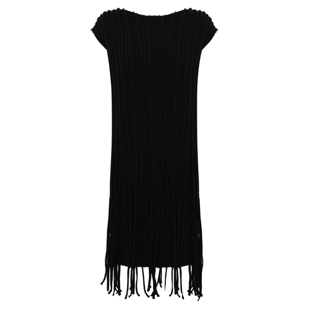 Liviana Conti Zwarte wollen jurk met franjes Black Dames