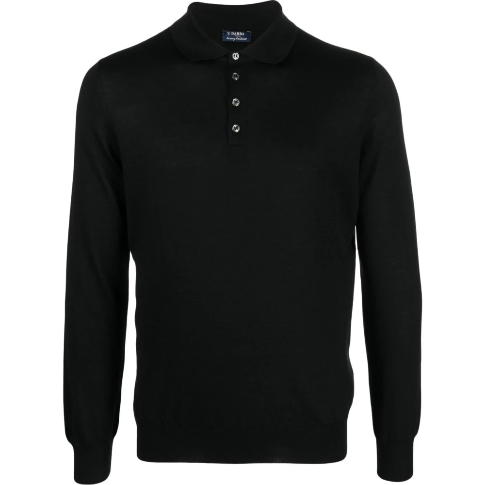 Barba Lyxig Cashmere Silk Polo Skjorta Black, Herr