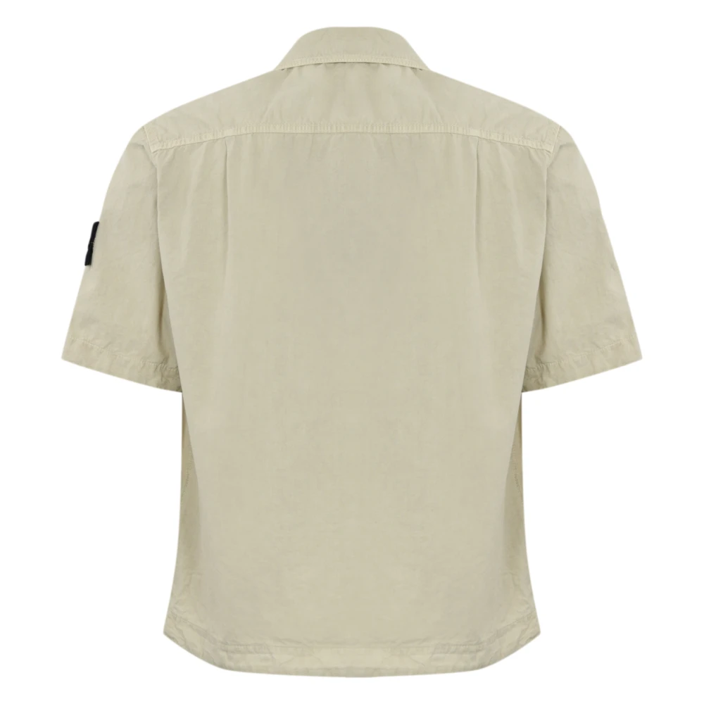 Stone Island Katoenen Twill Korte Mouw Overhemd Beige Heren