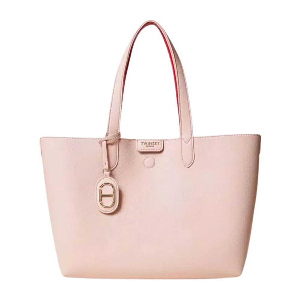 Twinset Omkeerbare leren shopper tas met bedel Pink Dames