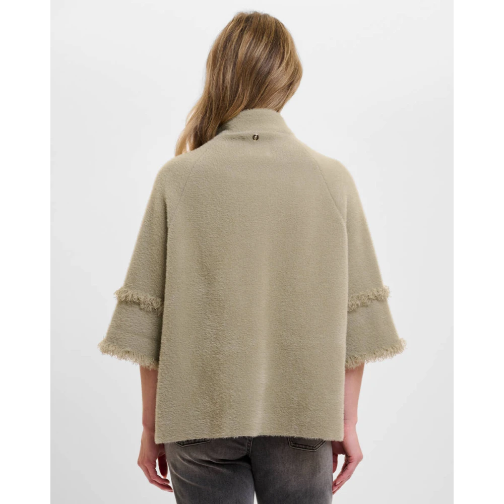 Rino&Pelle Sweatshirt met Cape en Franjes Beige Dames