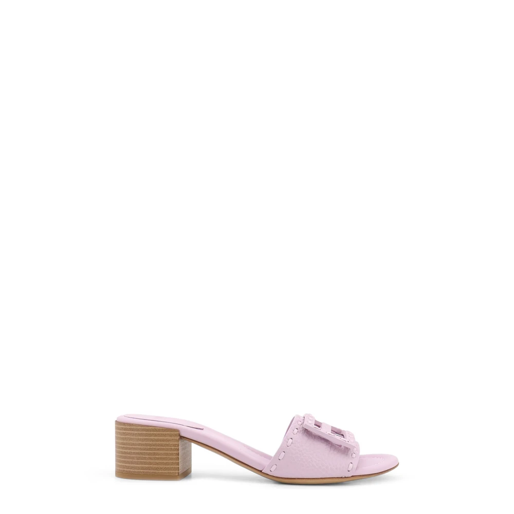 Fendi Vrouw Roze Schoenen Dames, 36 Eu, Leer, Baguette Slides Met Medium Hiel
