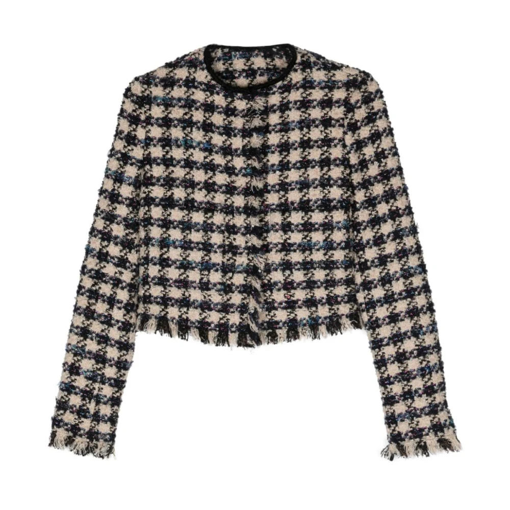 Forte Marine Tweed Metallic Jas zonder Kraag Black Dames
