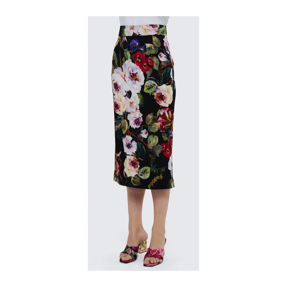Dolce & Gabbana Rose Garden Print Zijden Midi Rok Multicolor Dames